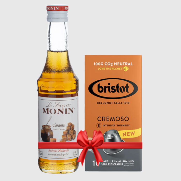 Monin Caramel Syrup 250 Ml + Bristot 10 Capsule