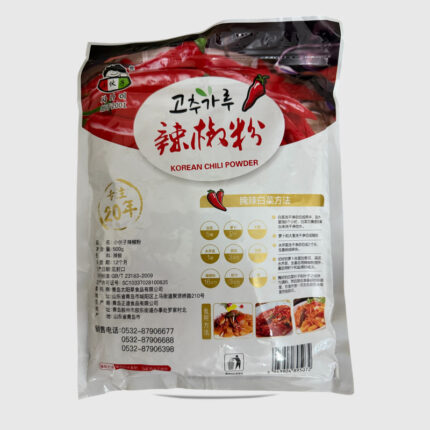 Vibrant Korean chili powder with a balanced heat and slight sweetness, ideal for kimchi, stews, and marinades. 500g.